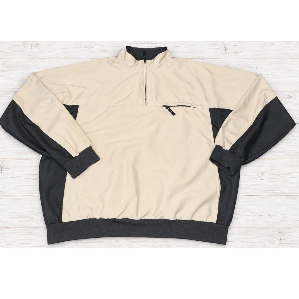 Cutter & Buck Pullover Windbreaker Quarter Zip Golf Jacket Beige Black Large
